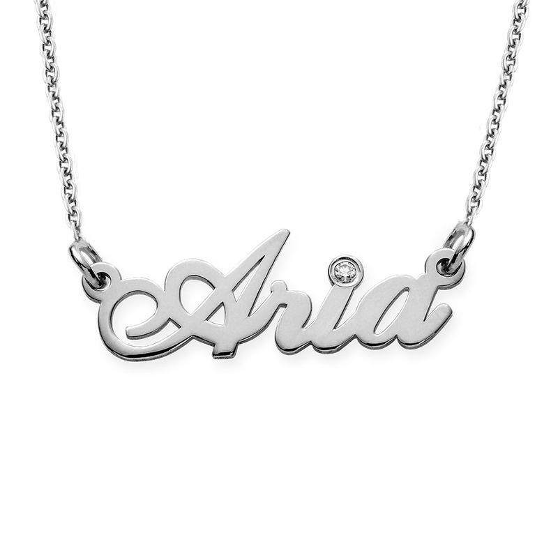 Small Sterling Silver Classic Name Necklace with Diamond-1 product photo