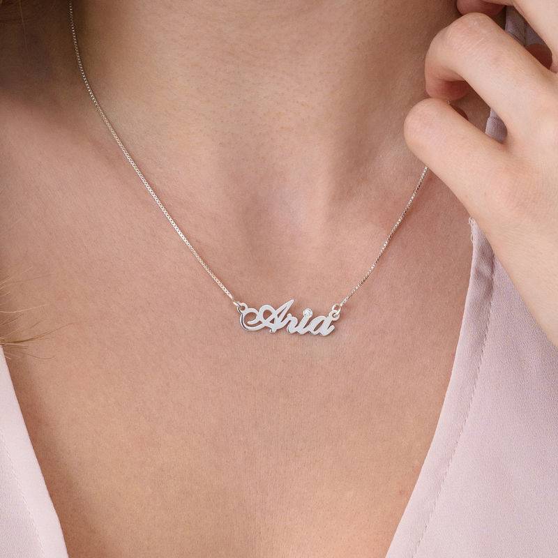 Small Sterling Silver Classic Name Necklace with Diamond-3 product photo