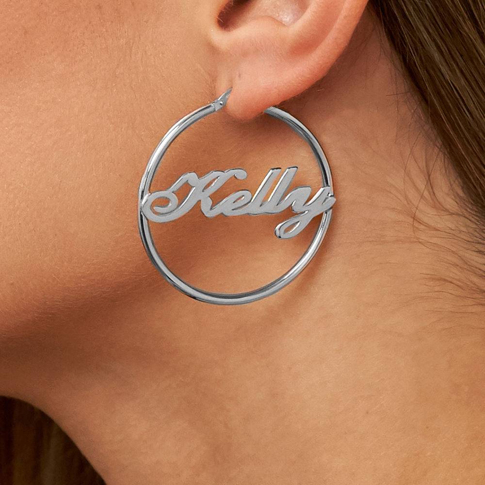 Sterling Silver Hoop Name Earrings-4 product photo