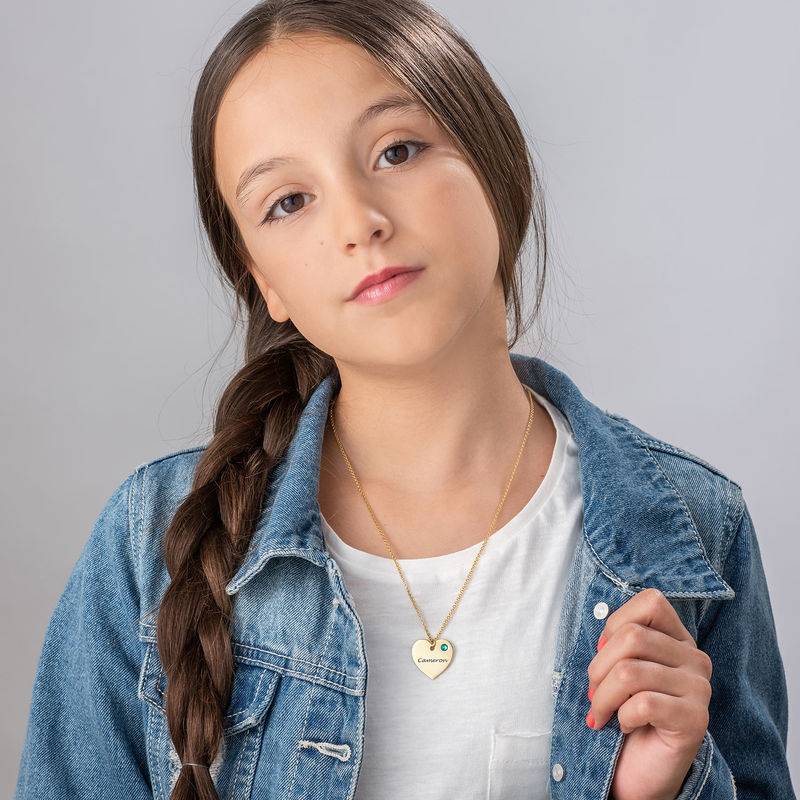 Teen's Personalized Heart Necklace with Birthstone in Gold Plating-2 product photo