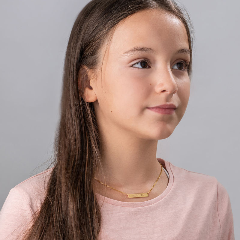 Tiny 18K Gold Plated Bar Necklace with Engraving for Teens-2 product photo