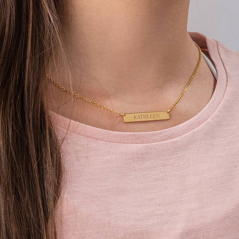 Tiny 18K Gold Plated Bar Necklace with Engraving for Teens-3 product photo