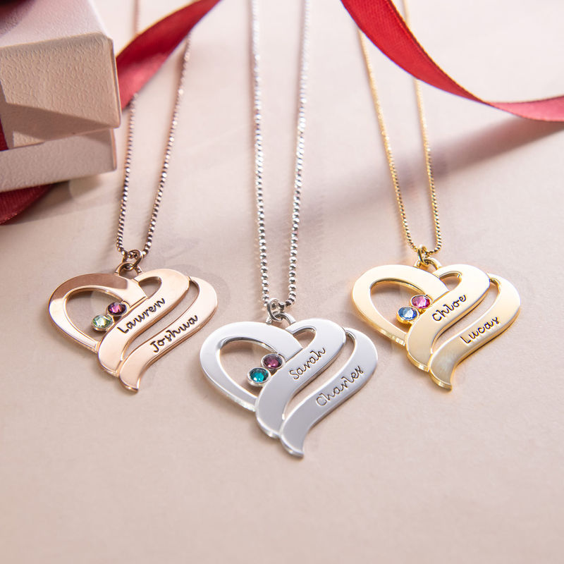 Two Hearts Forever One Necklace with Birthstones-3 product photo