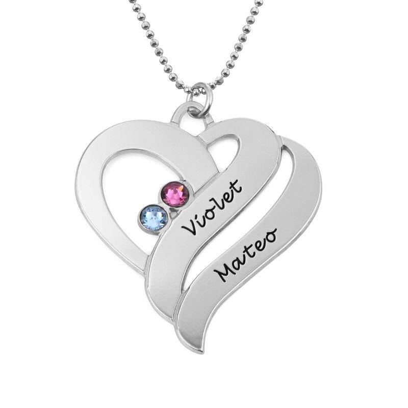 Two Hearts Forever One Necklace with Birthstones 14k White Gold-1 product photo