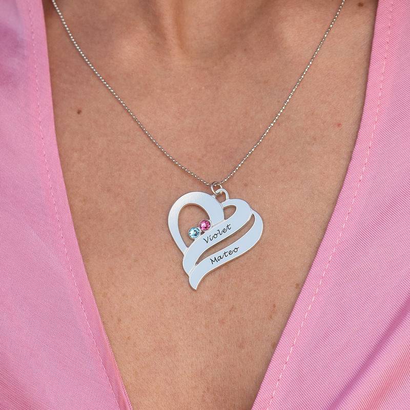 Two Hearts Forever One Necklace with Birthstones 14k White Gold-3 product photo