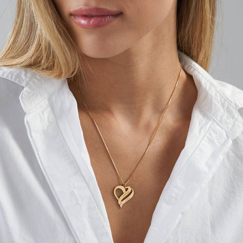 Two Hearts Forever One Necklace with Diamonds in 18k Gold Vermeil-2 product photo