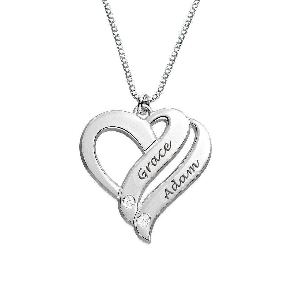 Two Hearts Forever One Sterling Silver Diamond Necklace-1 Two Hearts Forever One Sterling Silver Diamond Necklace-1 product photo