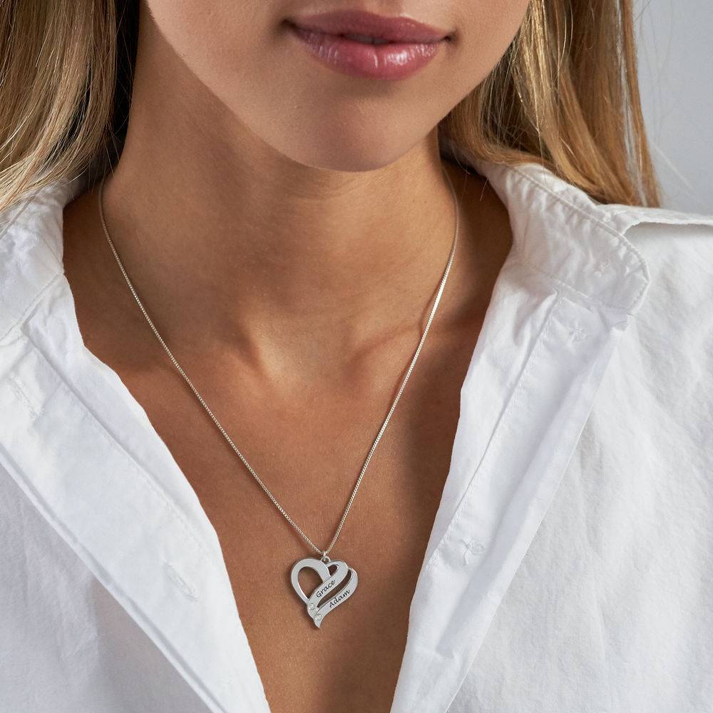 Two Hearts Forever One Sterling Silver Diamond Necklace-2 Two Hearts Forever One Sterling Silver Diamond Necklace-2 product photo