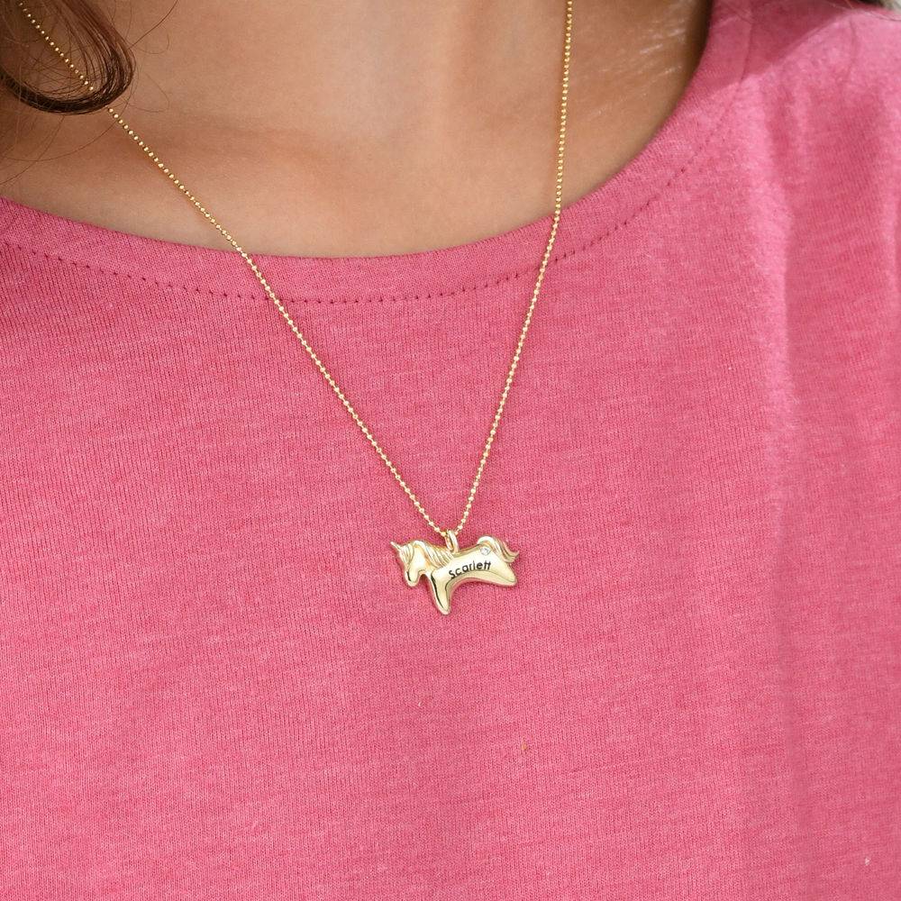 Unicorn Necklace for Girls in 10k Yellow Gold with Cubic Zirconia-3 product photo