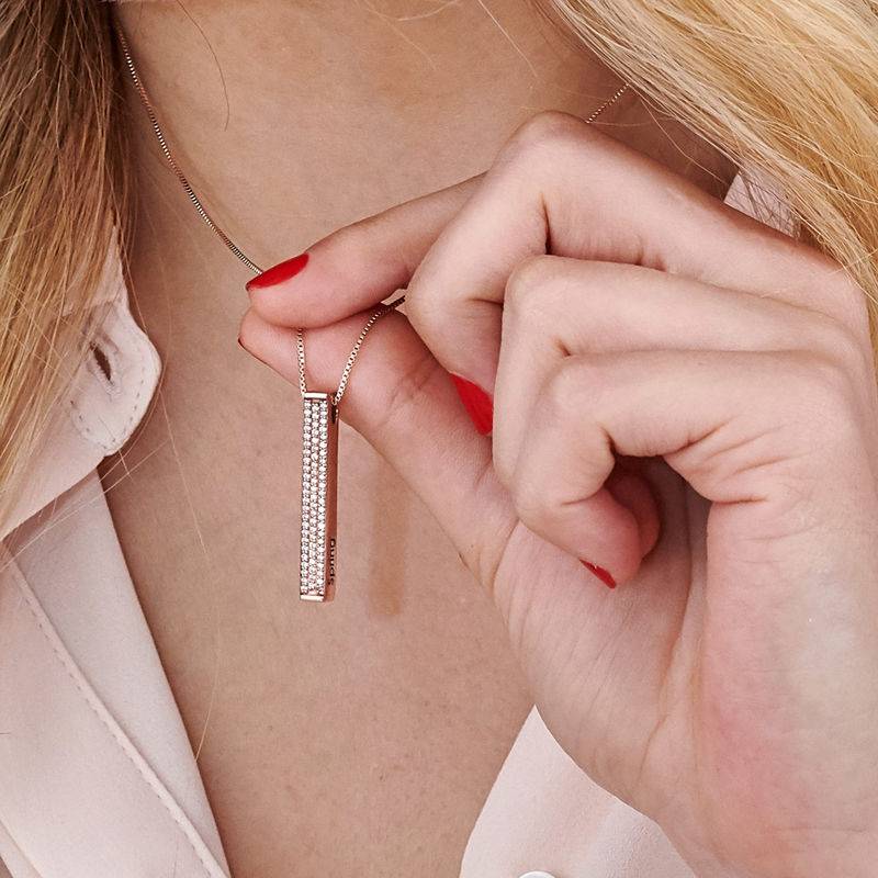 Vertikale 3D-Bar-Kette mit Zirkonia und Roségold-Beschichtung-4 product photo