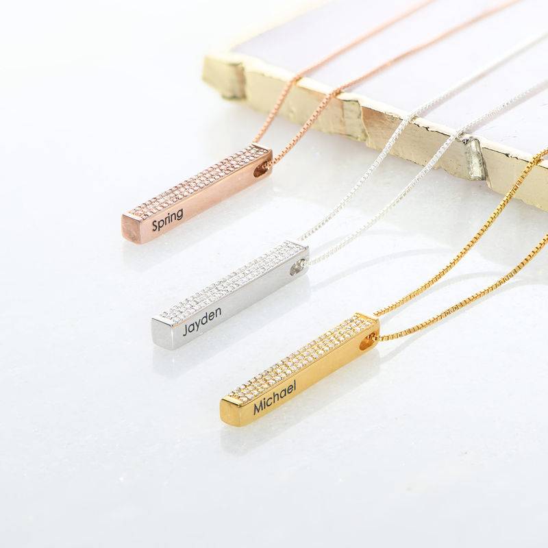 Vertikale 3D-Bar-Kette mit Zirkonia und Roségold-Beschichtung-5 product photo