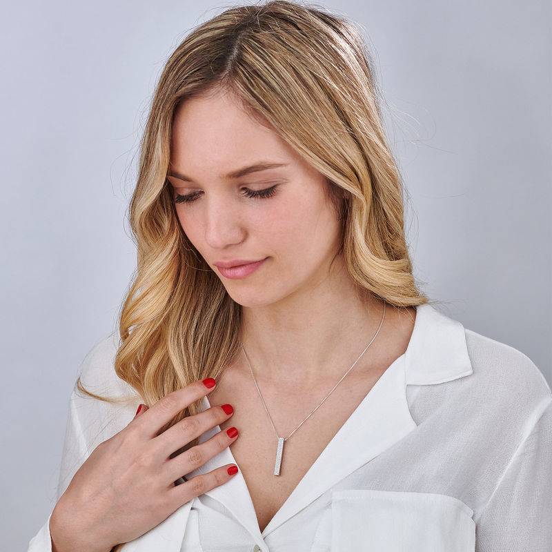 Vertical 3D Bar Necklace with Cubic Zirconia in Silver-4 Vertical 3D Bar Necklace with Cubic Zirconia in Silver-4 product photo