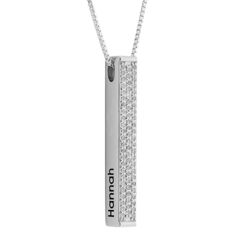 Vertical 3D Bar Necklace with Cubic Zirconia in Silver-1 Vertical 3D Bar Necklace with Cubic Zirconia in Silver-1 product photo