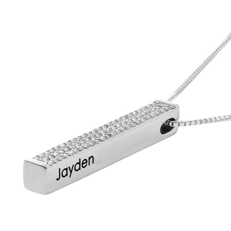 Vertical 3D Bar Necklace with Cubic Zirconia in Silver-2 Vertical 3D Bar Necklace with Cubic Zirconia in Silver-2 product photo
