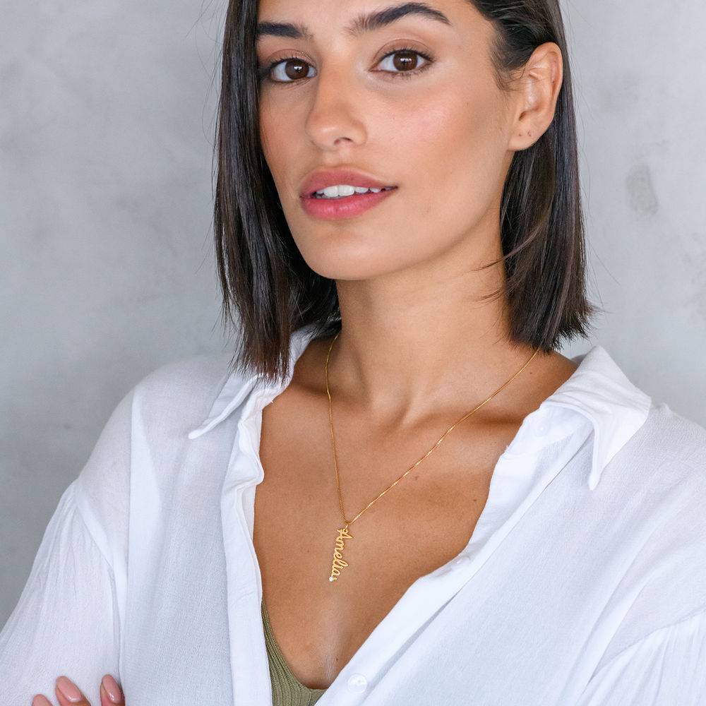 Vertical Diamond Name Necklace in Cursive in Gold Plating-3 product photo