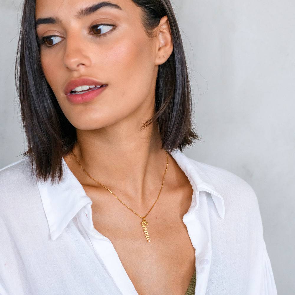 Vertical Diamond Name Necklace in Cursive in Gold Vermeil-3 product photo