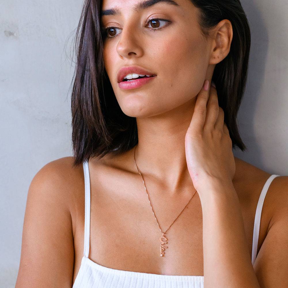 Vertical Diamond Name Necklace in Cursive in Rose Gold Plating-3 product photo