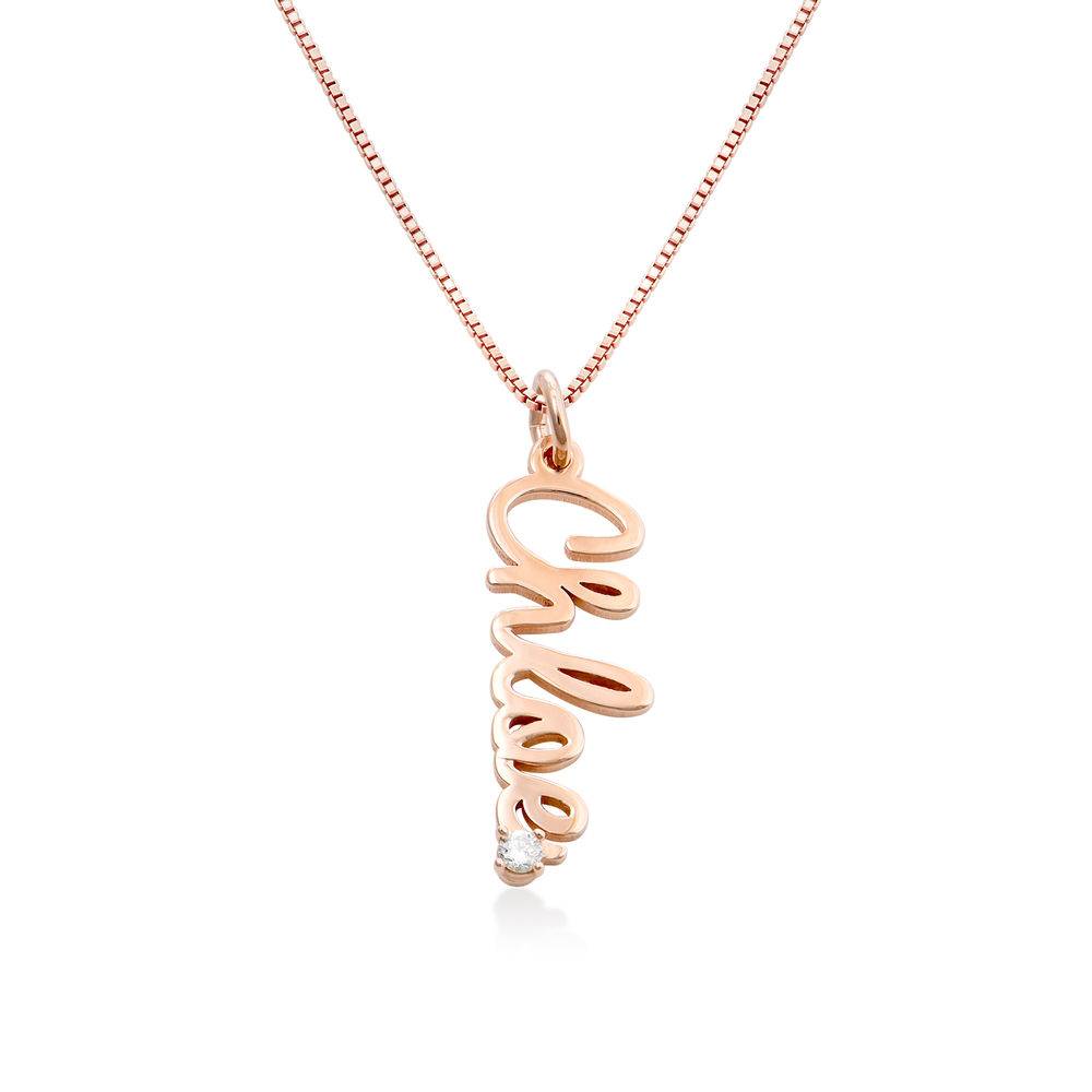 Vertical Diamond Name Necklace in Cursive in Rose Gold Plating-1 product photo