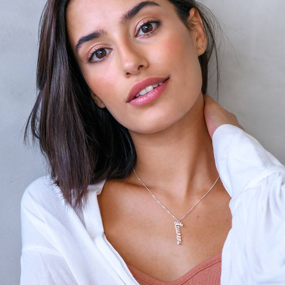 Vertical Diamond Name Necklace in Cursive in Sterling Silver-3 product photo