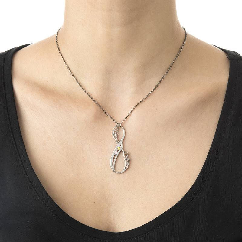 Vertical Infinity Name Necklace with Birthstones - Silver Black Tone Plating-2 product photo
