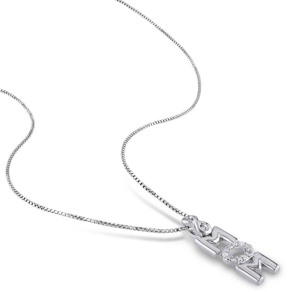 Vertical Mom Necklace in Sterling Silver wih Diamonds-2 product photo