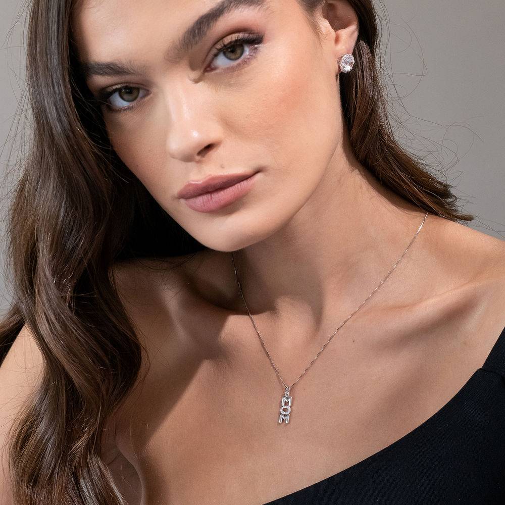 Vertical Mom Necklace in Sterling Silver wih Diamonds-4 product photo
