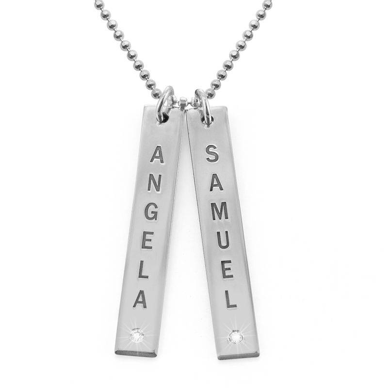 Vertical Sterling Silver Bar Necklace with Diamond-1 product photo