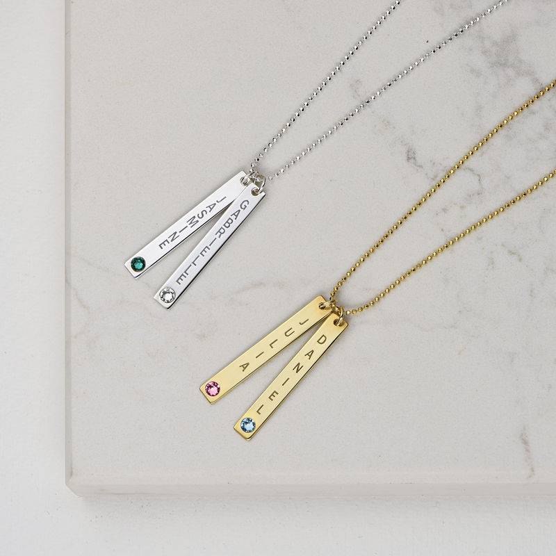 Vertical Sterling Silver Bar Necklace with Swarovski-4 product photo