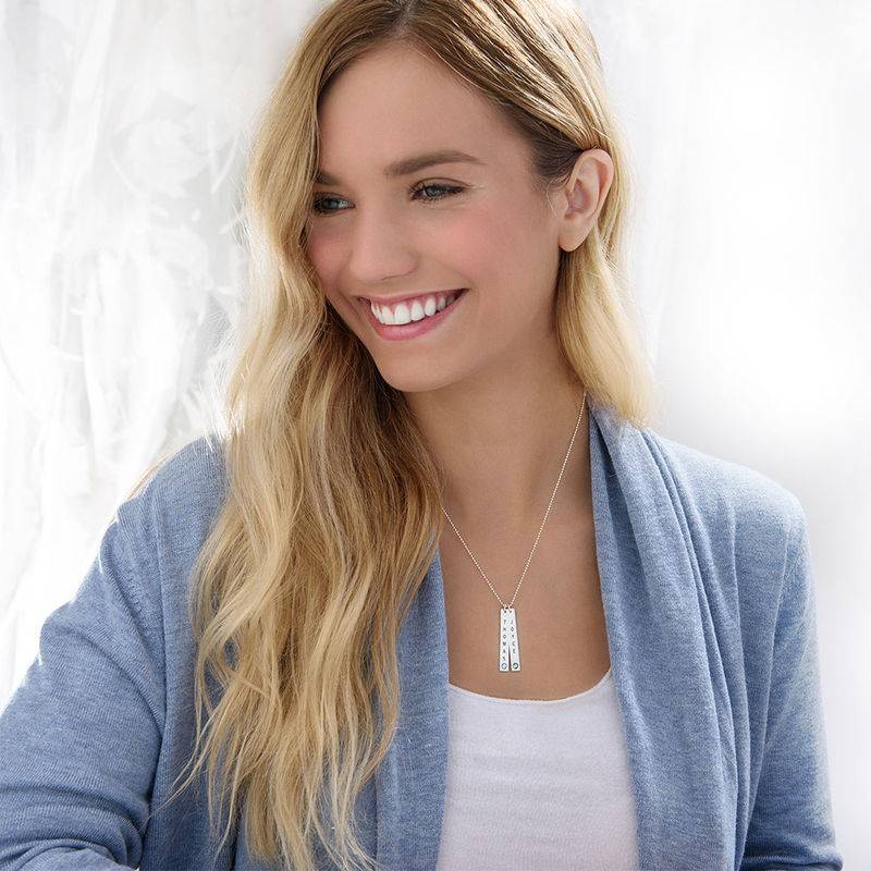 Vertical Sterling Silver Bar Necklace with Swarovski-5 product photo