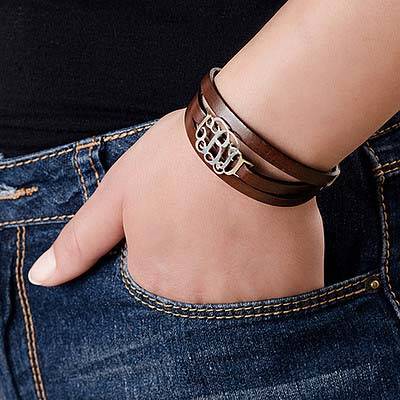 Wrap Around Monogram Leather Bracelet-1 product photo